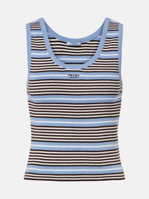 Striped cotton-blend tank top