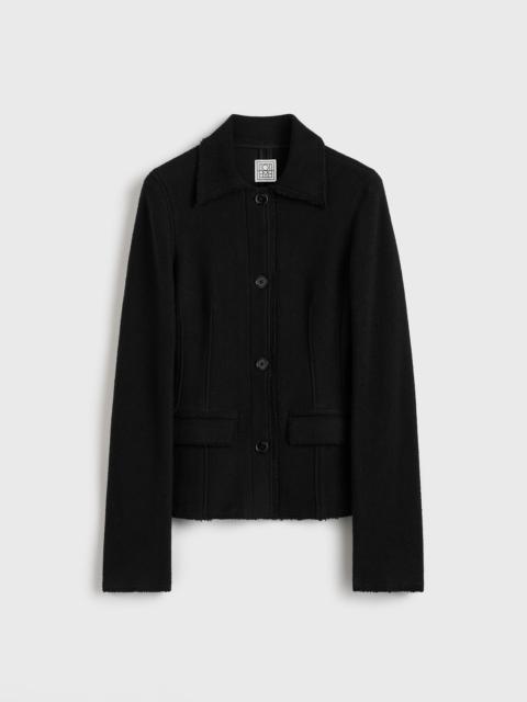 Raw hem cotton jacket black