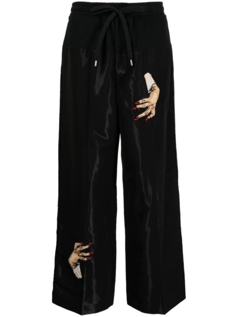 hand-embroidered satin trousers