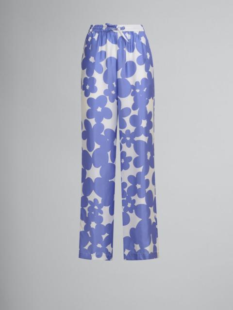 SILK PYJAMA TROUSERS WITH WHITE AND LIGHT BLUE DILLIES PRINT