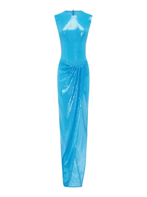 Sleeveless Ruched Sequin Embellished Gown blue