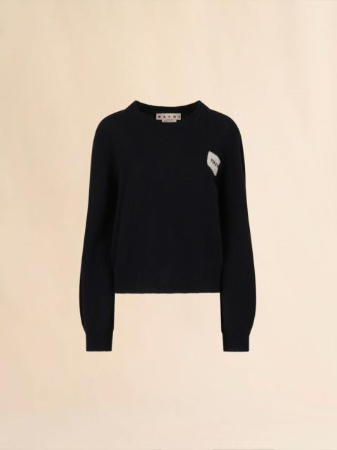 BLACK CASHMERE SWEATER WITH MARNI MENDING APPLIQUÉ