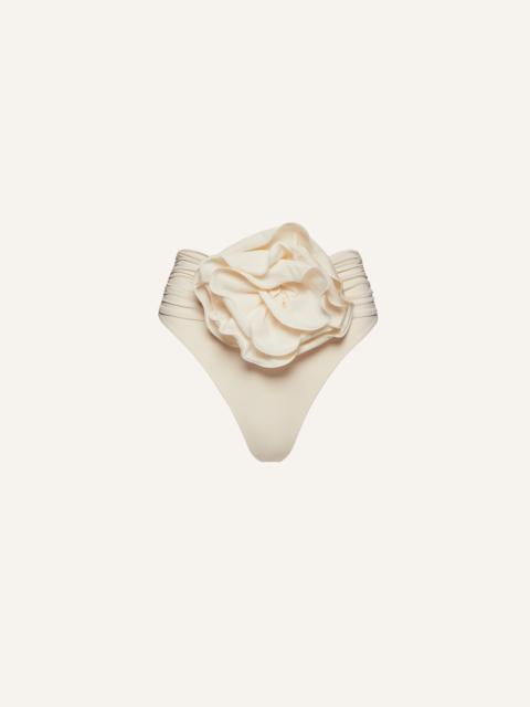 High-waisted flower appliqué swim bottom in cream