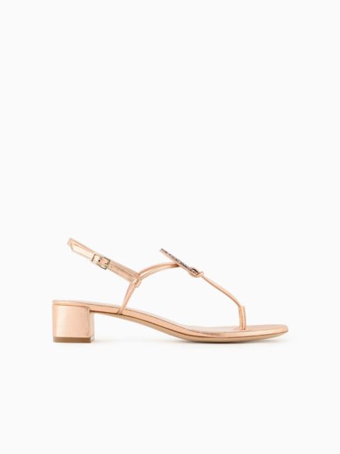 Laminated nappa-leather thong sandals with heels