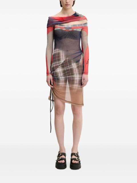 mesh-paneled asymmetical dress