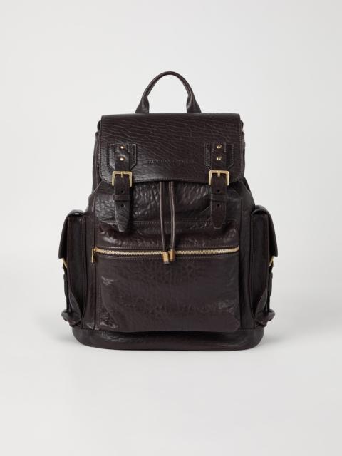 Textured grain leather city backpack