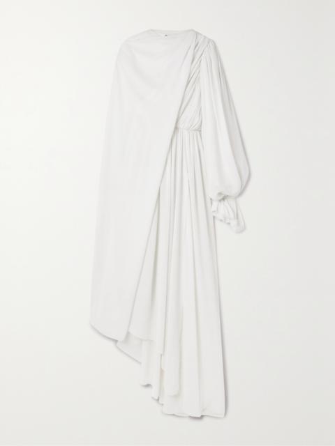 Asymmetric Draped Cape-effect Pleated Crepe Dress