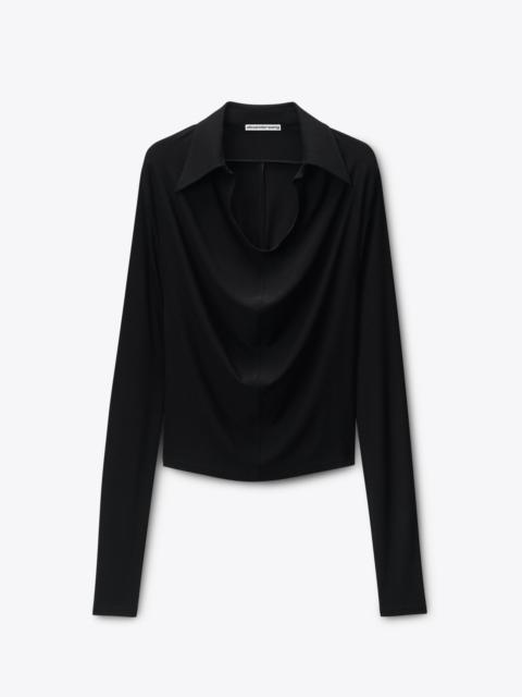 Cowl Placket Long Sleeve Top