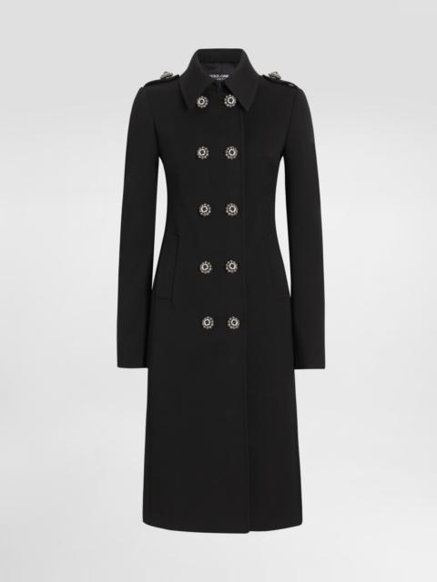Double-breasted wool coat with bejeweled buttons