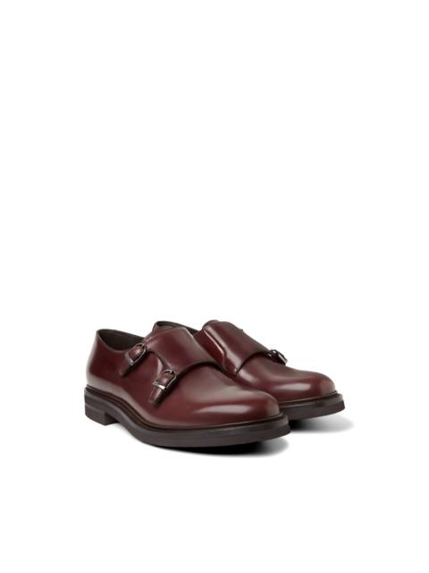 double-buckle leather monk shoes