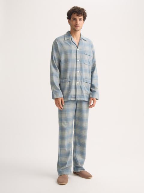 Men's Classic Fit Pajamas Kelburn Brushed Cotton Storm Blue & Ecru Check