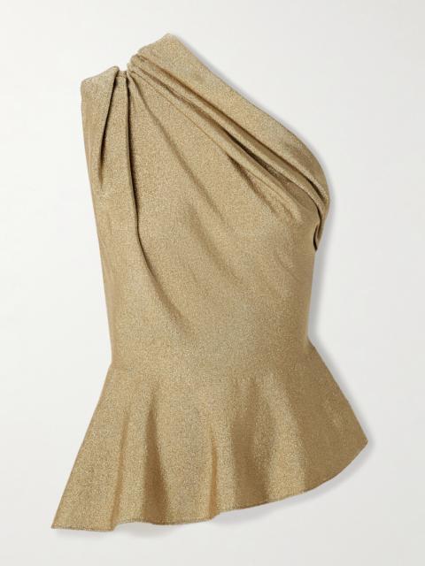 Aimee Asymmetric One-shoulder Draped Lurex Peplum Top