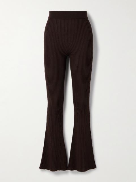 Savoie Ribbed Pointelle-knit Merino Wool Flared Pants