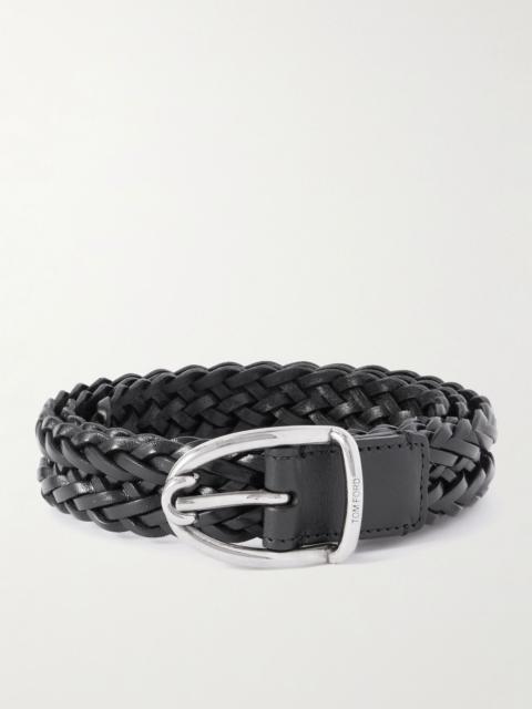 2.5cm Woven Leather Belt Black