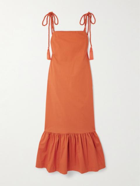 Tasseled Ruffled Cotton-poplin Maxi Dress