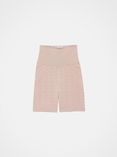 KNITTED POINTELLE FITTED SHORTS IN TAUPE