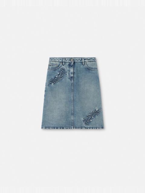 Barocco Denim A-Line Midi Skirt