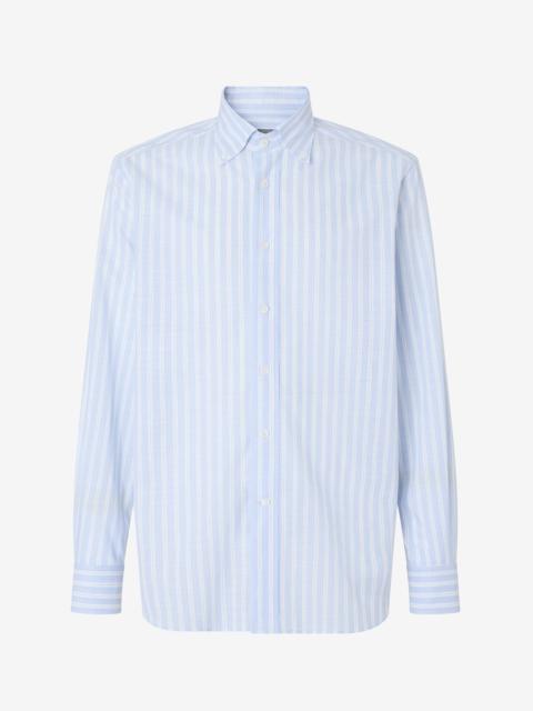 White and light blue striped pure cotton shirt