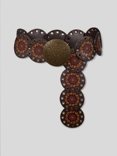 LEATHER BELT WITH PRINT AND STUDS