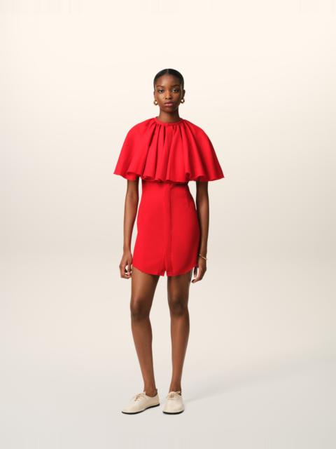 RED WOOL SHIRT DRESS WITH RUFF