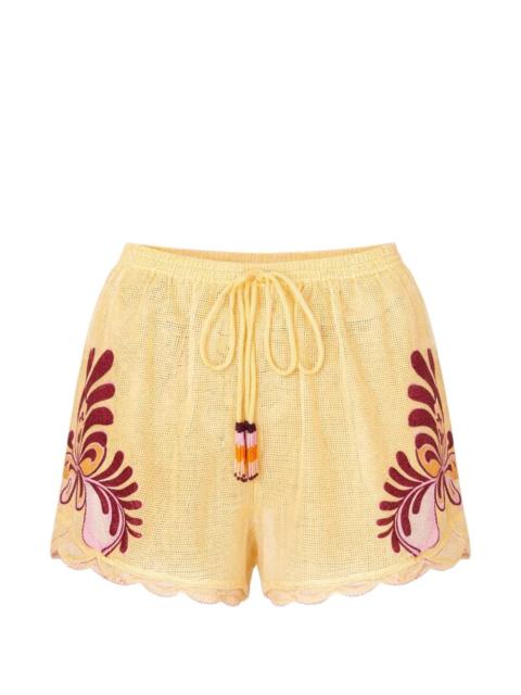 floral embroidered scalloped shorts