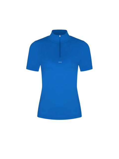 Womens Plant-Stretch Zipped Short Sleeve Top - Gaia Blue