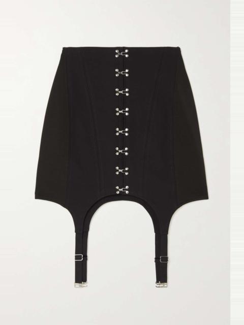 Paneled jersey and stretch-cotton garter mini skirt