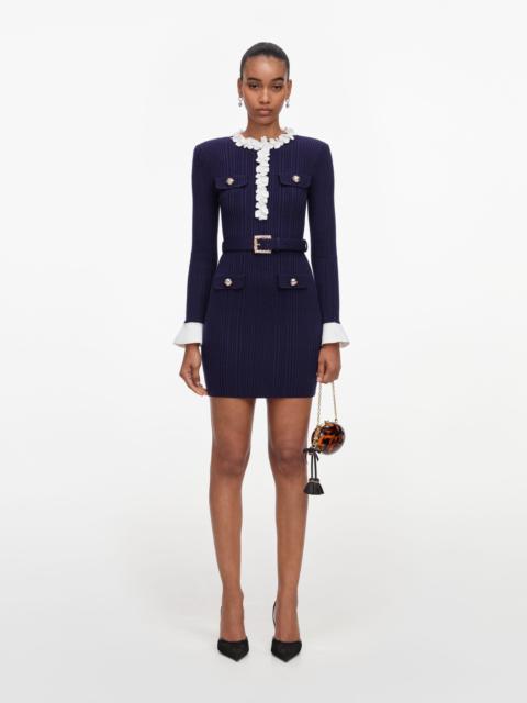 Navy Flower Rib Knit Mini Dress