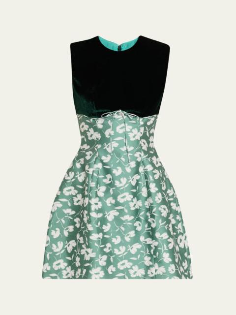 Jolie Velvet Empire-Waist Floral Brocade Mini Dress