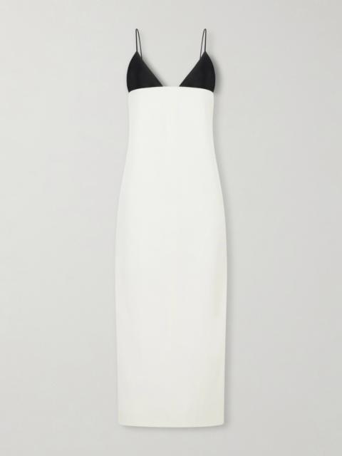 Leather-trimmed Wool And Silk-blend Maxi Dress
