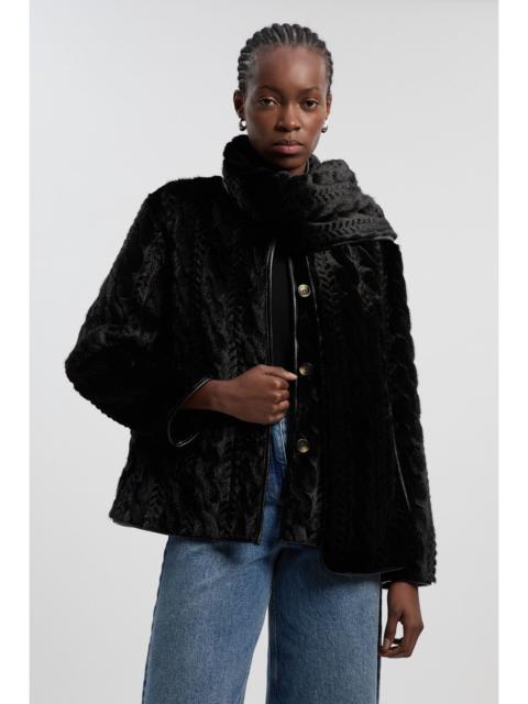 Textured Faux Fur Scarf Neck Coat