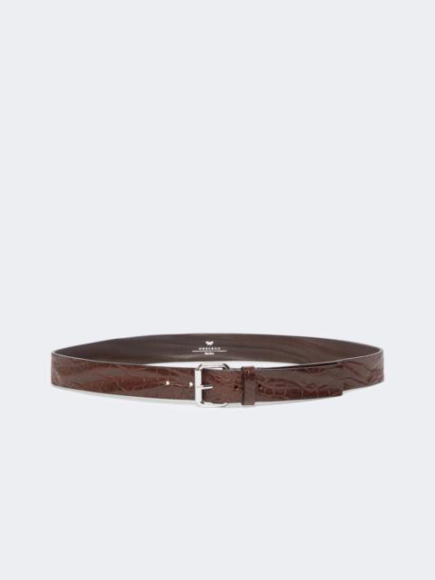 Croc print leather belt - BROWN