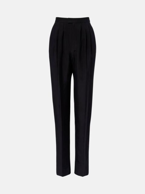 Pleated silk straight pants