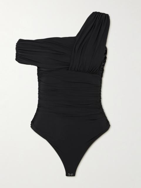 Etienne Off-the-shoulder Ruched Stretch-jersey Thong Bodysuit