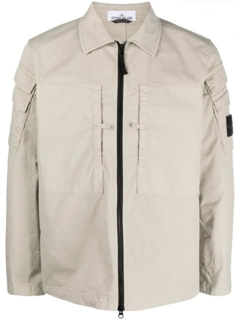 Compass-patch zip-up shirt jacket