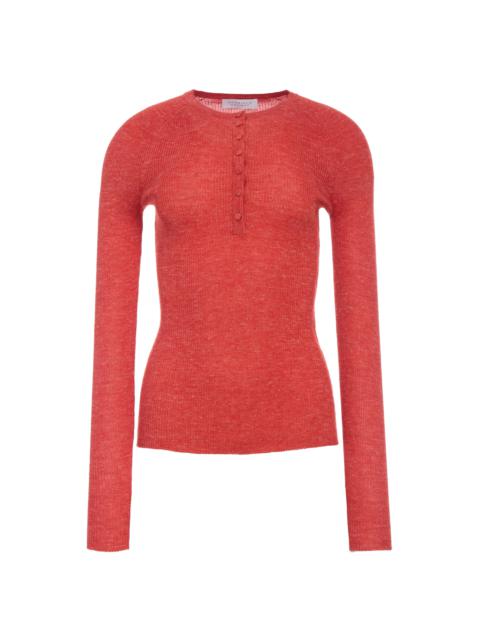 Anges Knit Henley in Antelope Orange Cashmere Silk with Hemp