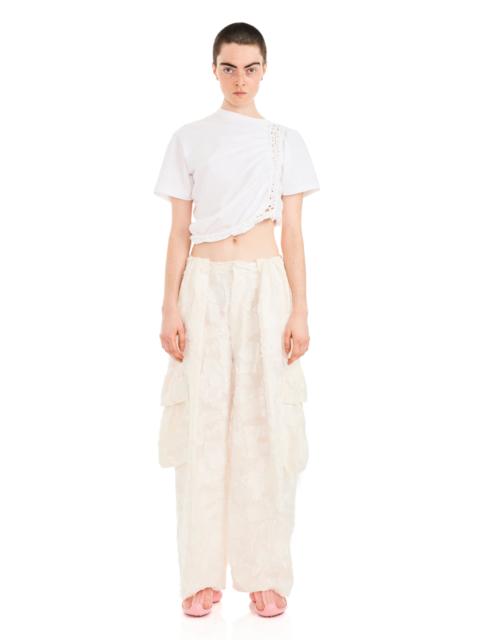 WHITE JACQUARD PLEATED CARGO PANT