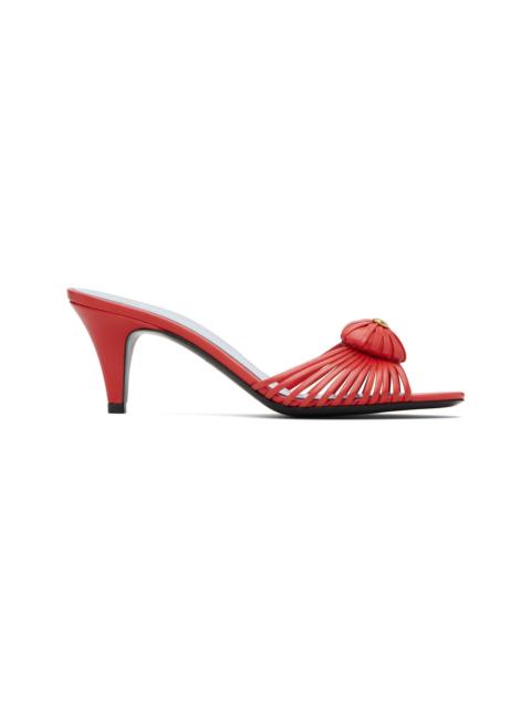 Red Leather Woven Heart Heeled Sandals