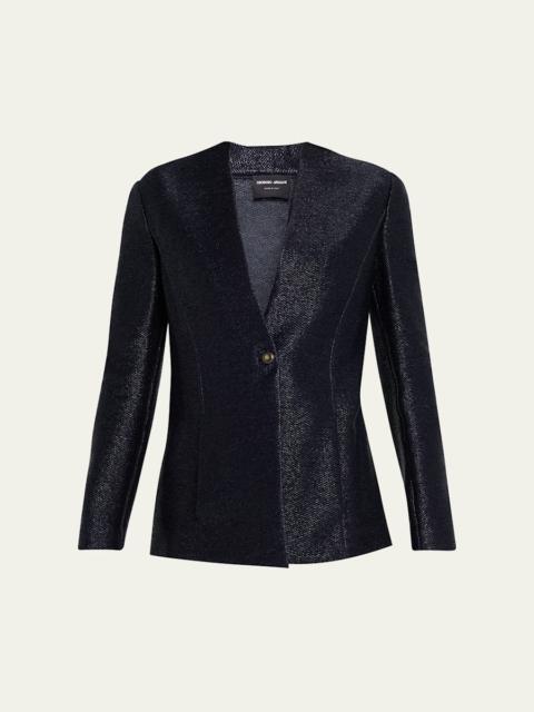 Metallic Raffia Single-Breasted Jacket