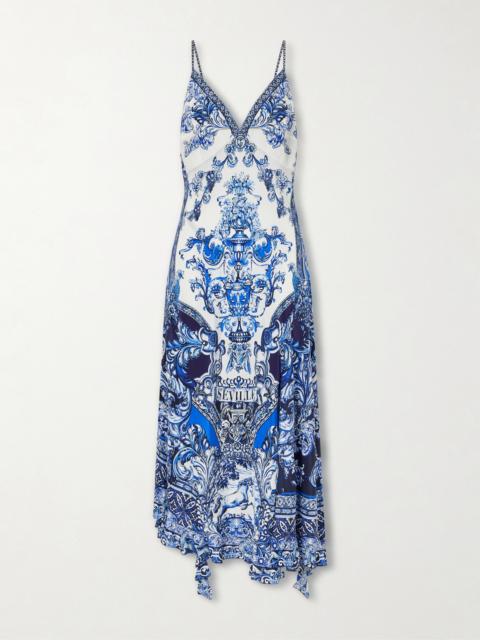 Crystal-embellished Printed Silk Midi Dress