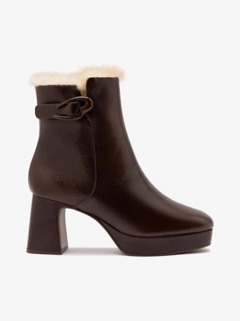 Dolly Verona Low Boot In Brown Leather And Natural Shearling