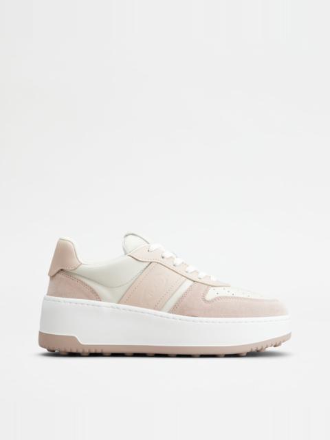 PLATFORM SNEAKERS IN LEATHER - PINK, OFF WHITE, WHITE