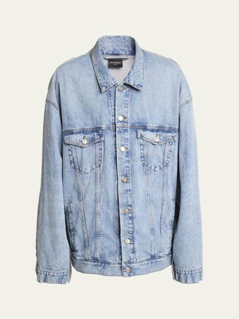 Men's Pieced Denim and Terry Trucker Jacket