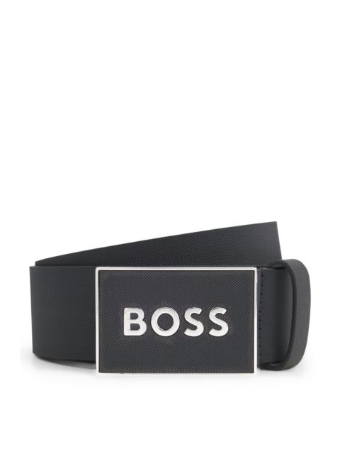 ITALIAN-LEATHER BELT WITH TEXTURED PLAQUE BUCKLE