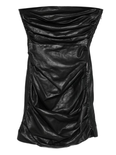ruched calf leather mini dress