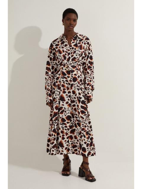 Premium Viscose Linen Woven Shirt Dress With Gold Buckle Belt