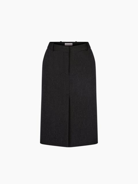Pinstriped Virgin Wool Midi Skirt