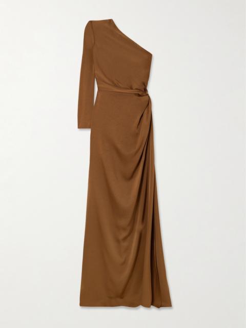One-shoulder Gathered Satin-crepe Gown