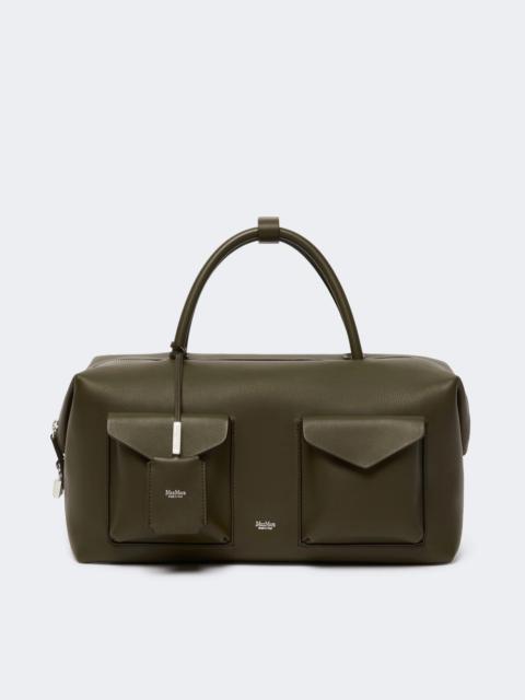 Large leather Boston bag with pockets - DARK BROWN