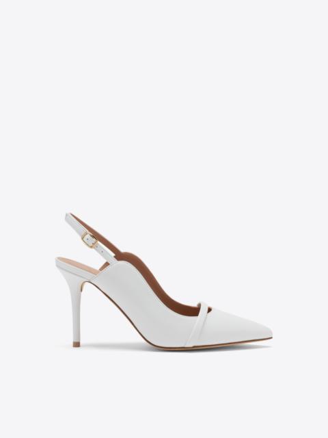 Marion 85 White Leather Heeled Slingbacks